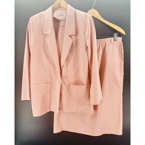 VTG Alfred Dunner Skirt Suit Size 14 Pink Pockets Belt Elastic Barbie Core Q1020